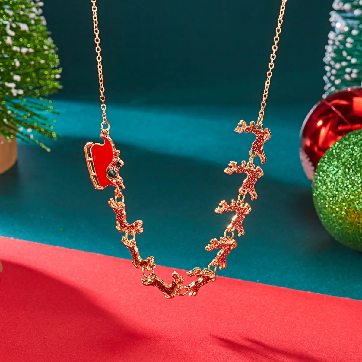 شجرة عيد الميلاد ثلج قصب إكليل ندفة الثلج الرنة مزلقة جرس قلادة قلادة للنساء الرجال عطلة المختنق مجوهرات هدايا #2
