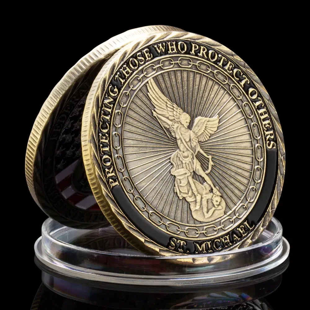 United States Federal Bureau of Investigation Souvenir Gold Plated Coin Collection ST. Micheal Commemorative Coin Challenge Coin