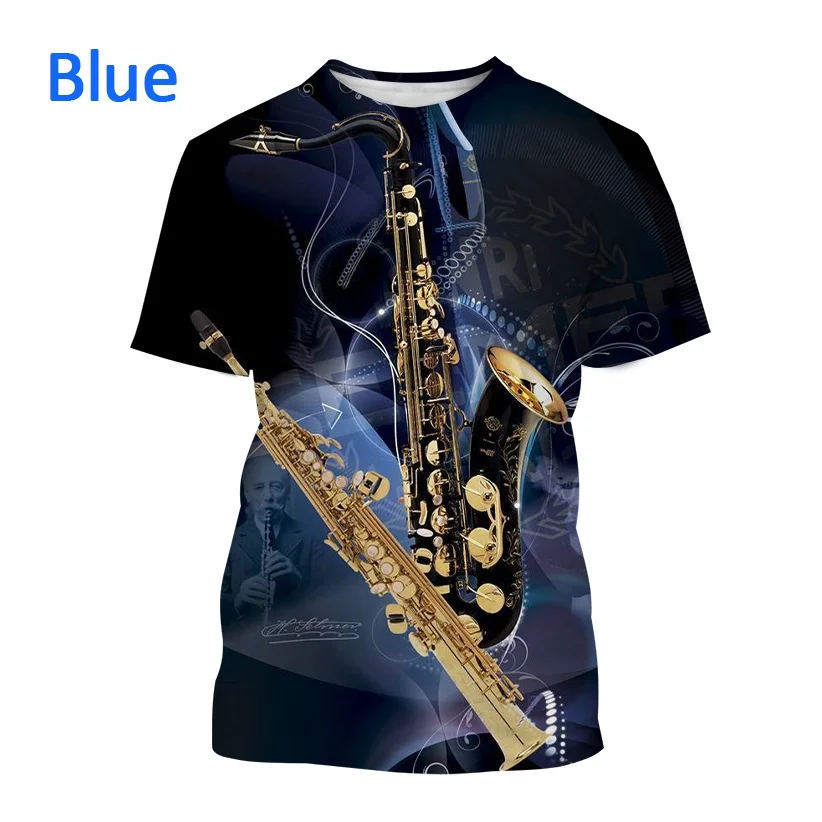 

New Jazz Musical Instrument Saxophone T Shirt Men's Casual Music Art Short-sleeved T Shirt Harajuku Style Printed Streetwear Top