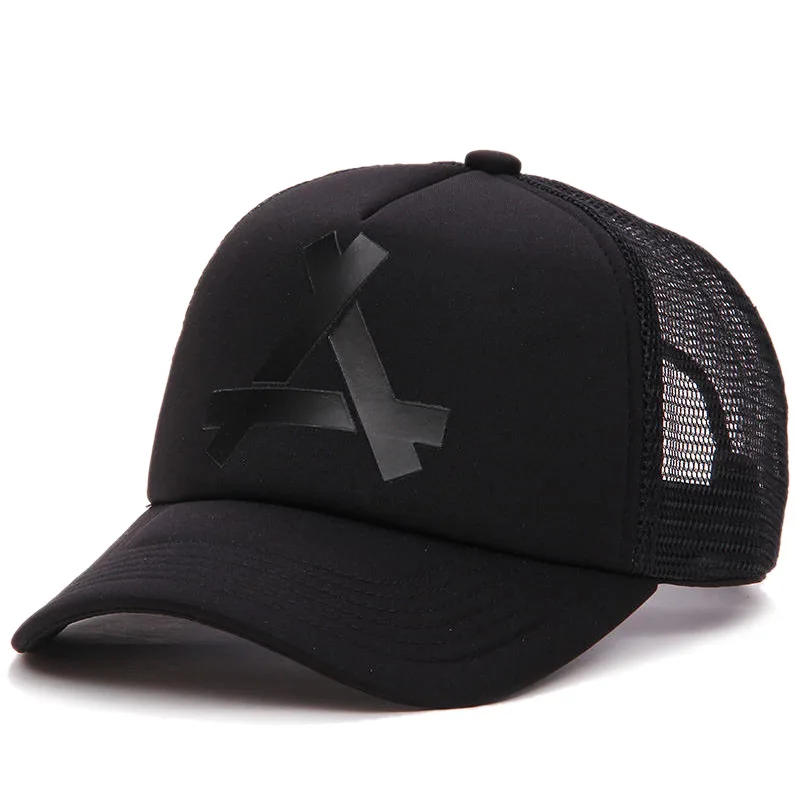 Street versatile letter A mesh breathable baseball cap for men and women, summer sun protection curved eave duckbill cap