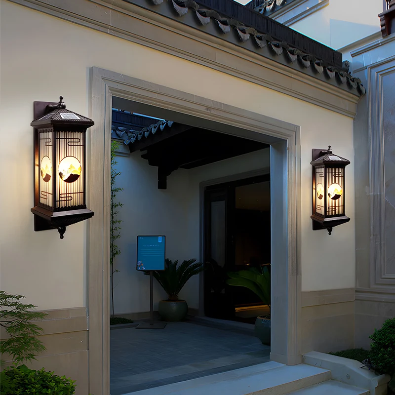 New Chinese outdoor wall lamp Solar waterproof villa courtyard gate corridor staircase wall