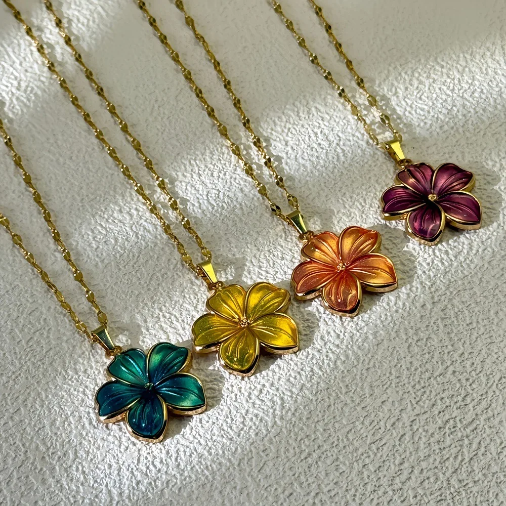 

New Fashion Vintage Alloy 3D Flower Pendant Stainless Steel Chain Choker Necklace For Women Trendy Aesthetic Jewelry Accessories