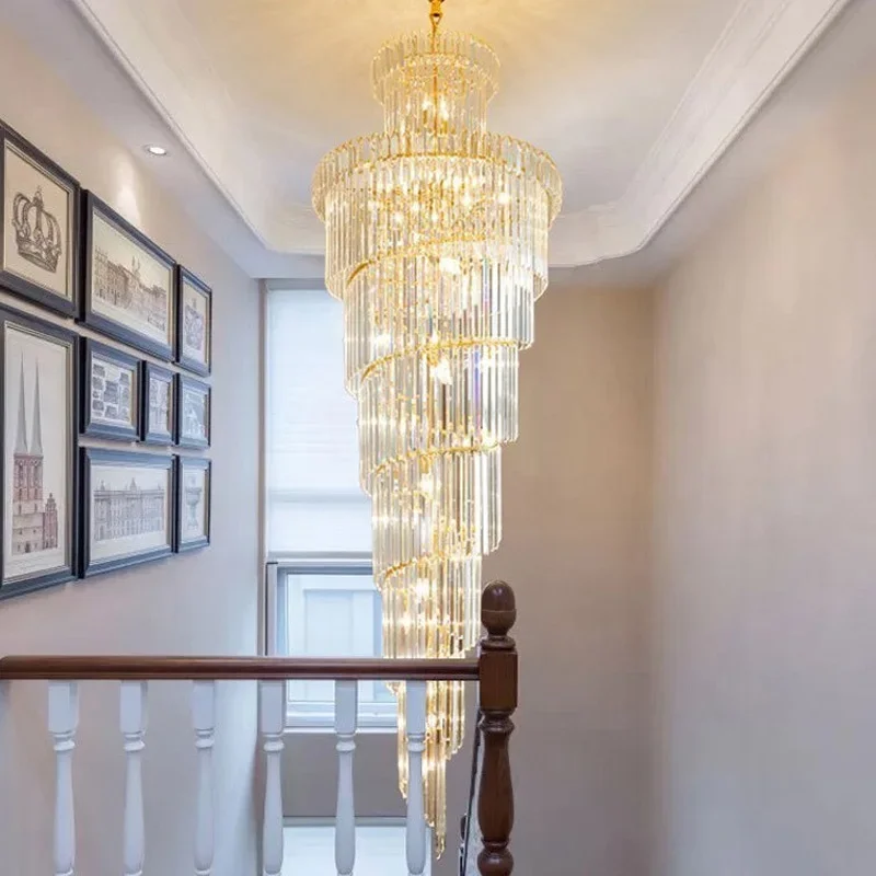 Luxury Crystal Chandeliers Home Villa Duplex  Attic Living Room Lighting Loft Decoration Ceiling Pendant Lights Indoor Fixtures