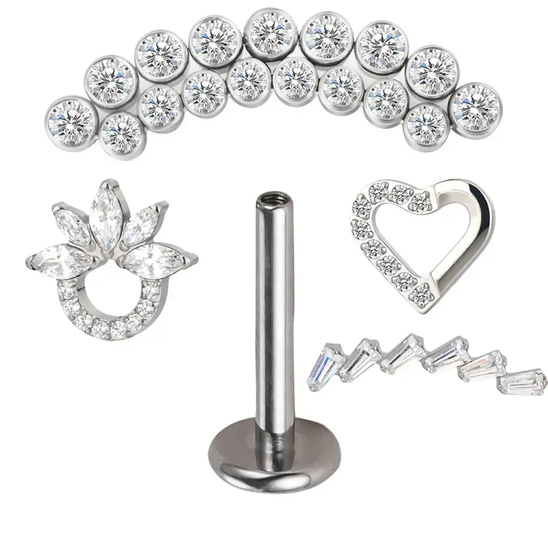 

G23 Titanium EAR PIERC Heart-shaped arc With Zircon Top Cartilage Tragus Earrings ear Lip Helix Studs Tongue Piercing Jewelry