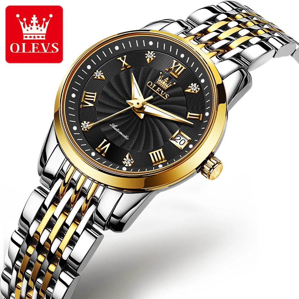 OLEVS 6630 Business Mechanical Watch Gift Round-dial Stainless Steel Watchband Wristwatch Calendar Luminous