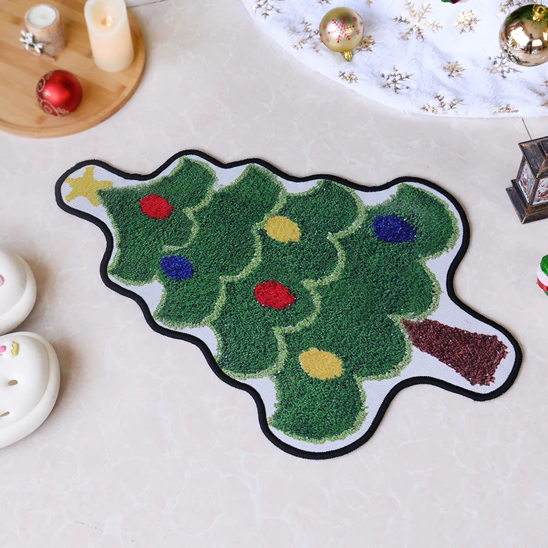 Christmas Tree Shaped Floor Mat Entrance Door Bedroom Bath Toilet Anti Slip Backing Mat Carpet Xmas Decor 2025 New Year Navidad