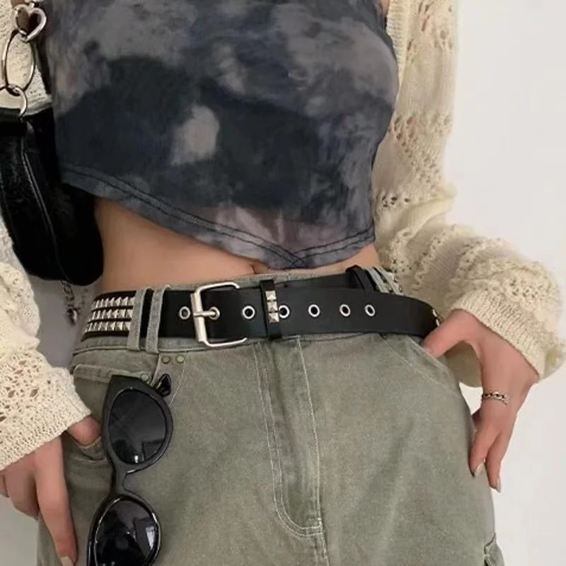 New Fashion Trendy Punk Men's and Women's Belts Metal Personalized Rivet Belt Hanging Chain Belt for Women Dress with Belt