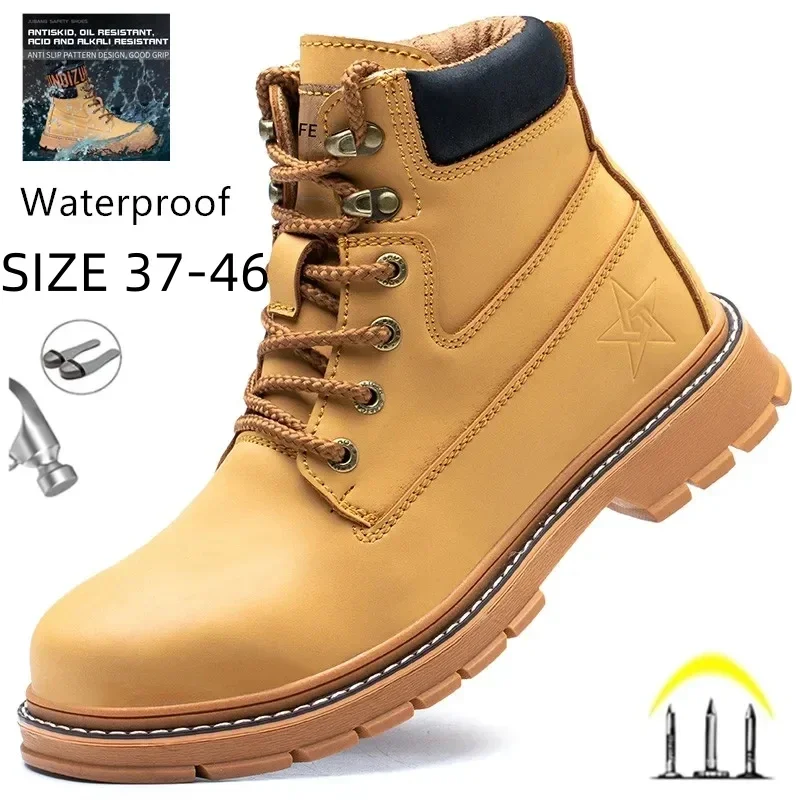 Winter High Top Safety Boots Men Waterproof Steel Toe Indestructible Shoes Anti Smashing Puncture Proof Work Shoes Size 37-46