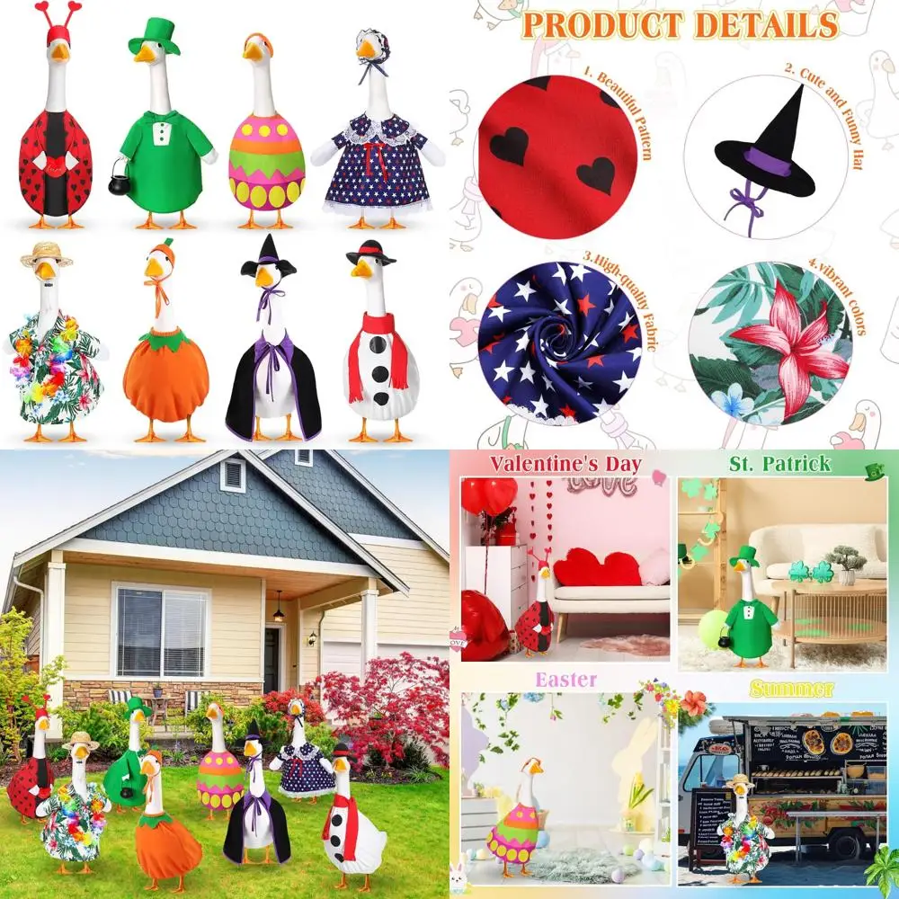 

Seasonal Holiday Goose Outfits for Lawn Porch - Fall, Halloween, Christmas, Summer, All Seasons Costumes for 23 Cement Goose