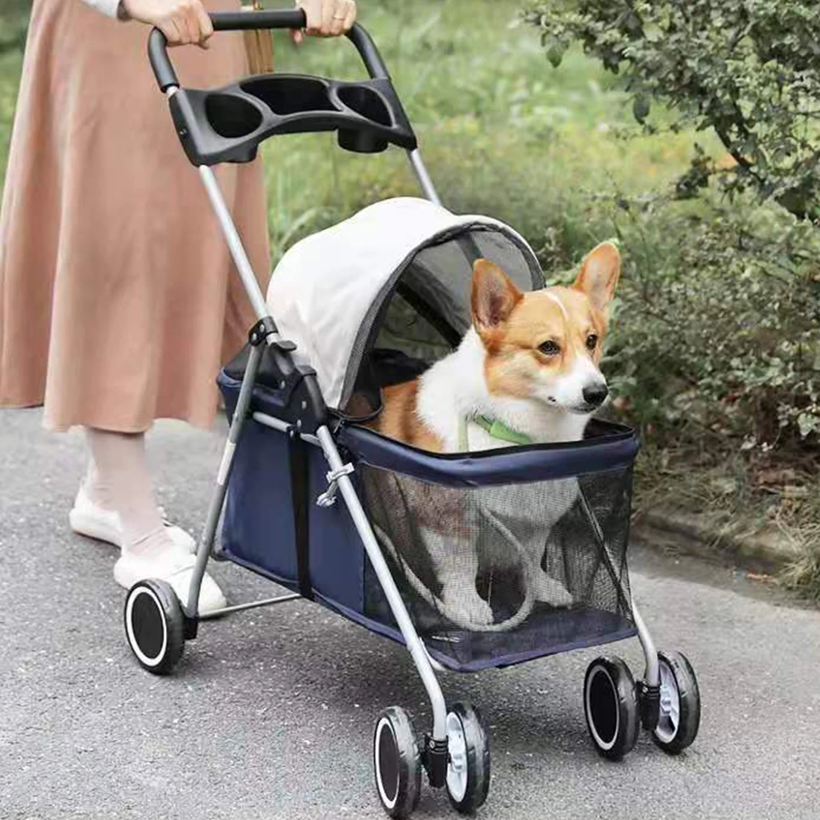 

Detachable Pet Stroller Aluminium Alloy Dog Trolley For Corgi Teddy Cat Cart Load Bearing 15kg Dog Cat Strollers For Small Pets