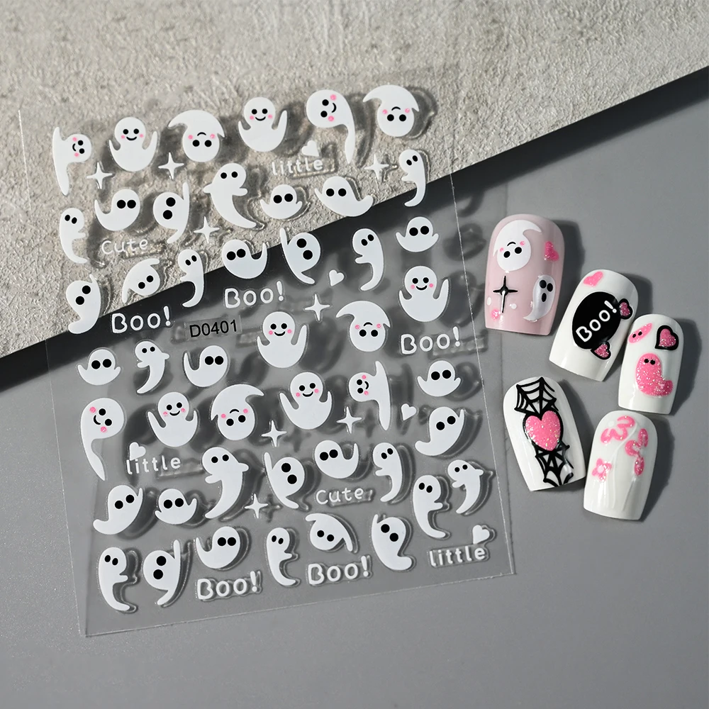 1 unidad de pegatinas 3D góticas para uñas de Halloween, calcomanías adhesivas de telaraña fantasma blanca, deslizadores de esqueleto de murciélago, decoración de manicura para Festival