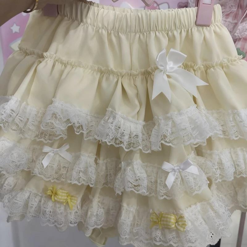 Japanische Süße Kawaii Mini Rock Frauen Y2k Nette Schleife Spitze Rüschen Kurzen Rock Design Casual Schöne Mode Hohe Taille Rock Neue