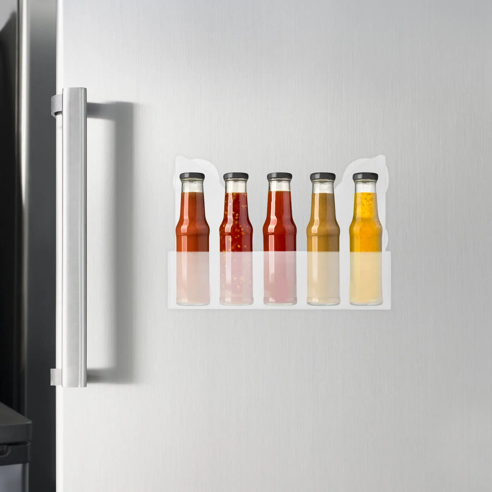 

Suction Cup Refrigerator Storage Clear Acrylic Kitchen Shelf Fridge Side Transparent Spice Jar Bottle Organizer Freezer