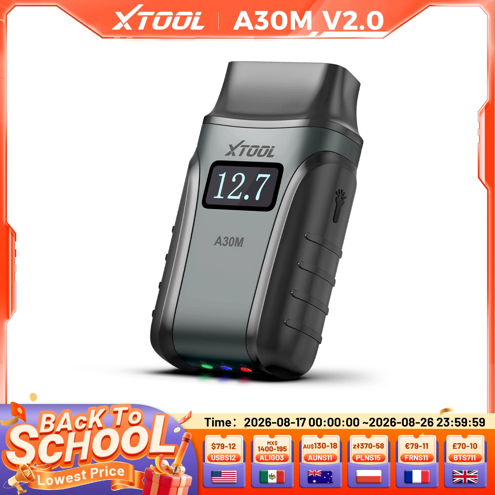 XTOOL A30M V2.0 Kit Full System Diagnostic Tool Bidirectional OBD2 Scanner Auto Scan with 26+Resets FCA CAN Lifetime Free Update