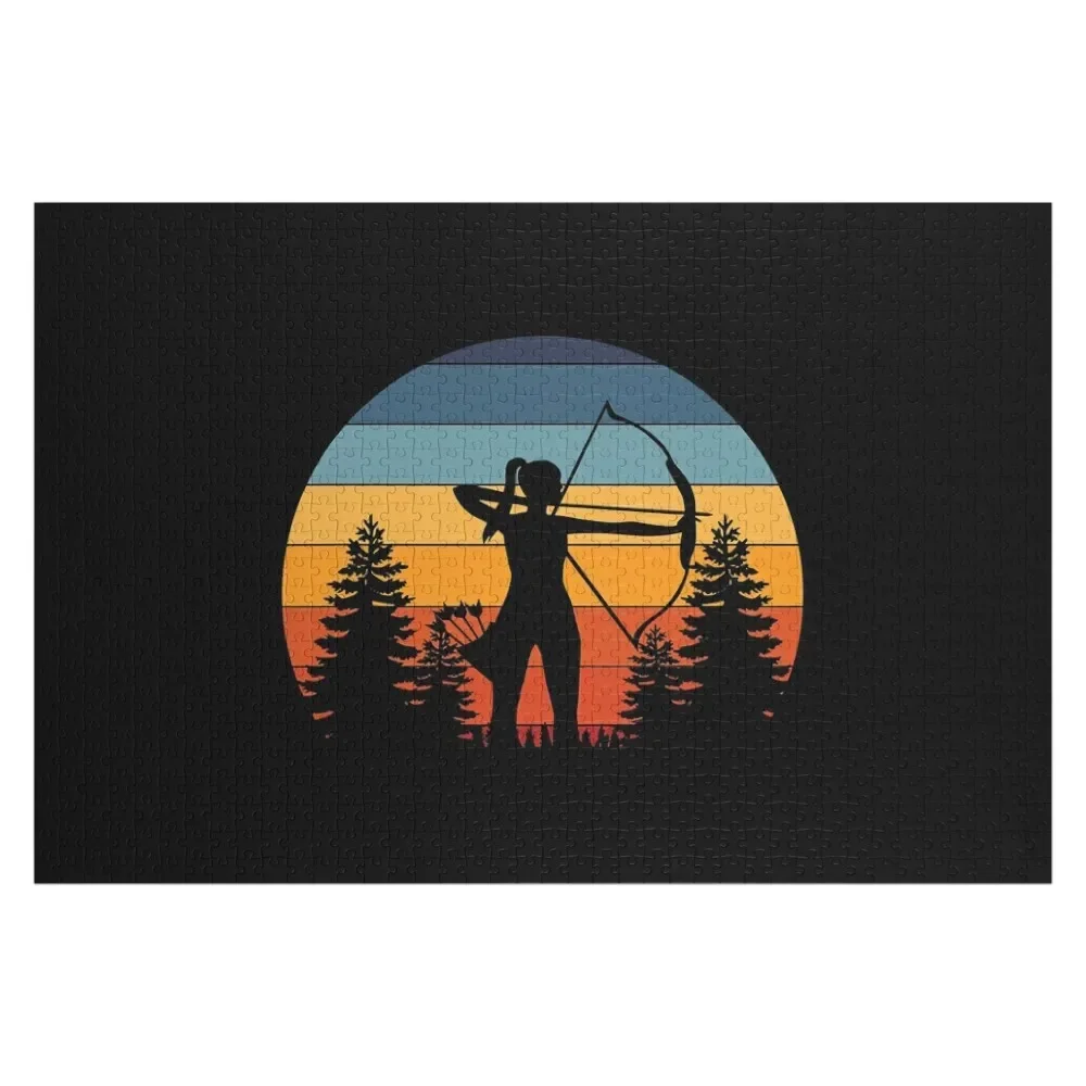 

Archery Girl Archer Bow Vintage Retro Sunset Nice Archery Woman Jigsaw Puzzle Personalized Gift Custom Name Child Toy Puzzle