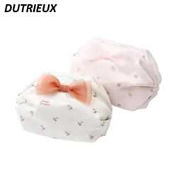 Sweet Cute Small Cherry Strawberry Embroidery Ball Cosmetic Bags for Women Soft Fashion Storage Sundry Makeup Bag Female