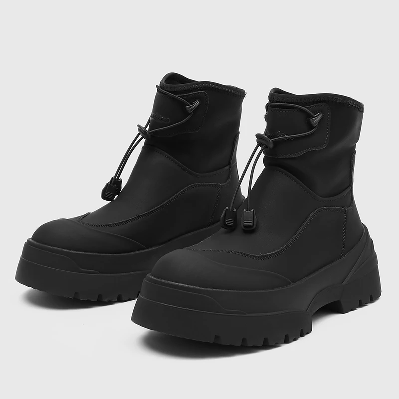 2026 Winter Velvet High-top Men's Black British Style Tooling Tide Outdoor Hiking Platform Locomotive Chelsea Boots