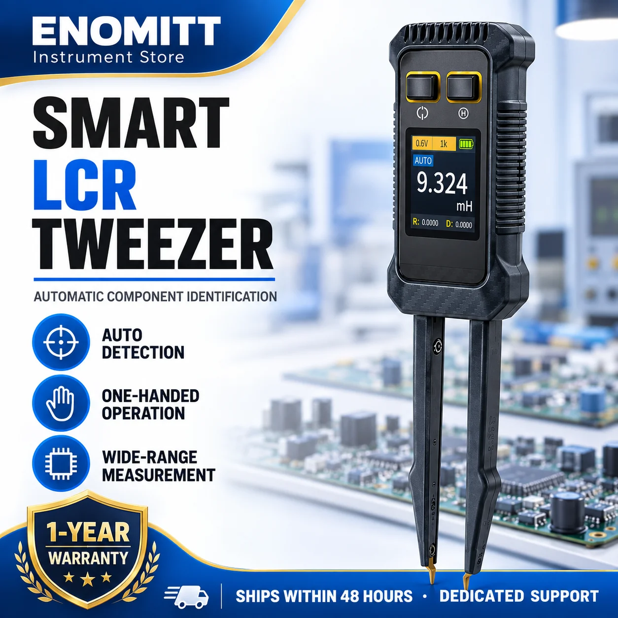 Smart LCR Tweezer Bridge Meter-10kHz High-Precision SMD Tester,ESR, Capacitance, Inductance, Continuity & Diode Measurement