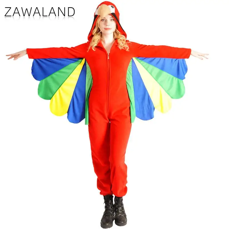 Zawaland Parrot Cosplay Costume Women Fancy Red Animal Parrot Jumpsuits Clothes Purim Carnival Costumes for Adult Fancy Dress Up