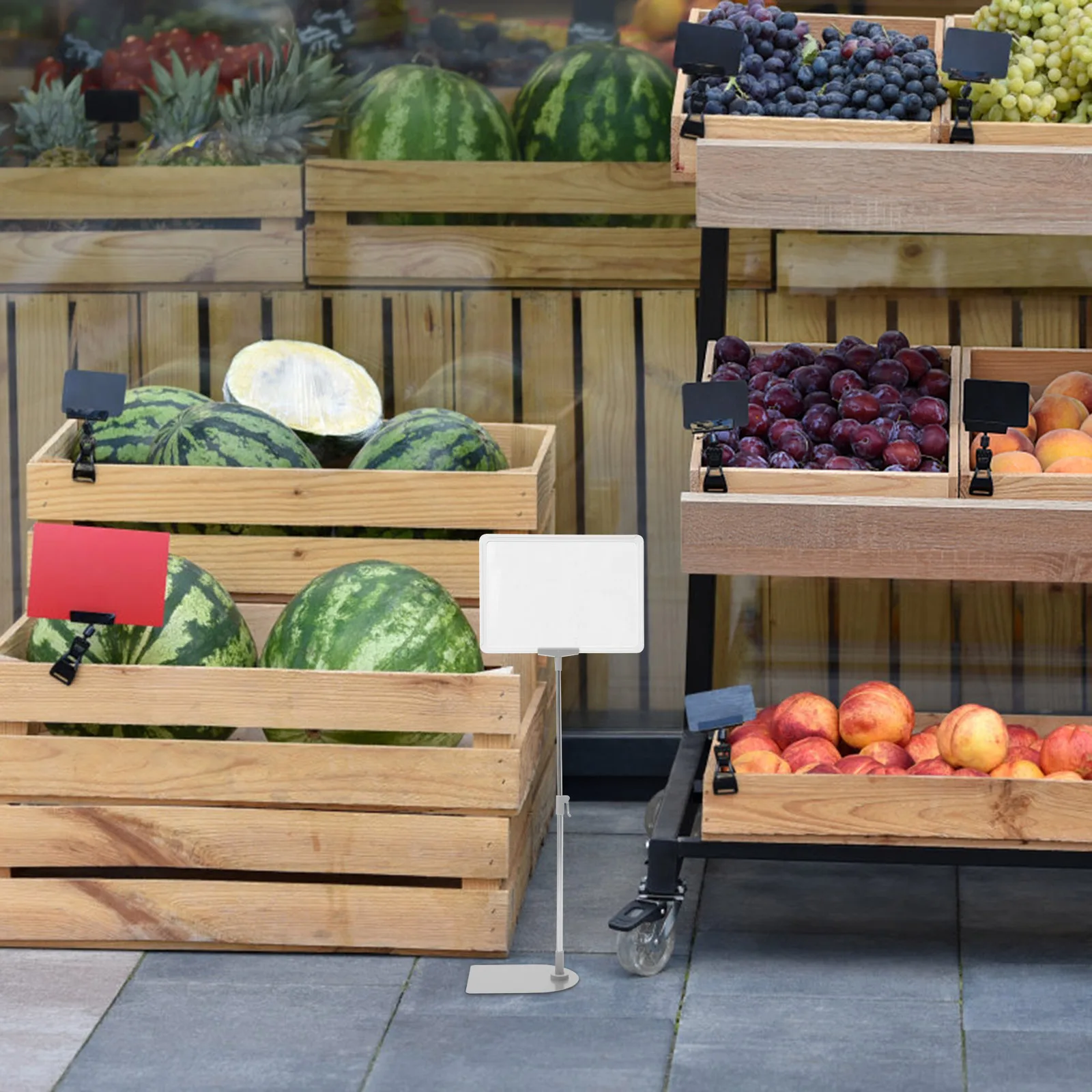 

A4 Price Tag Stand Rack Shelf Display Stainless Steel Label Holders Erasable Retractable Fruit Vegetable Supermarket Store