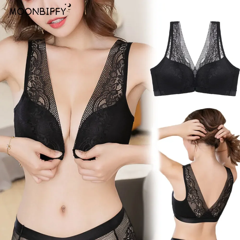 

Large Size Bra Push Up Bralette Front Closure Bras for Women Sexy Lace Brassiere Wireless V Back Bras Seamless Soutien Gorge