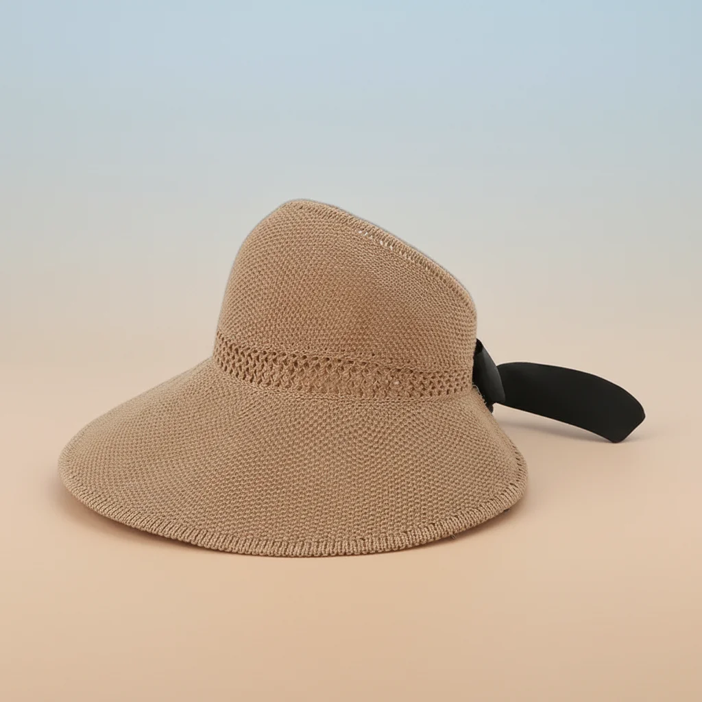 

Women Sun-Protection Straw Hat With Bowknot Decoration Foldable Wide Brim For Outdoor Beach Use