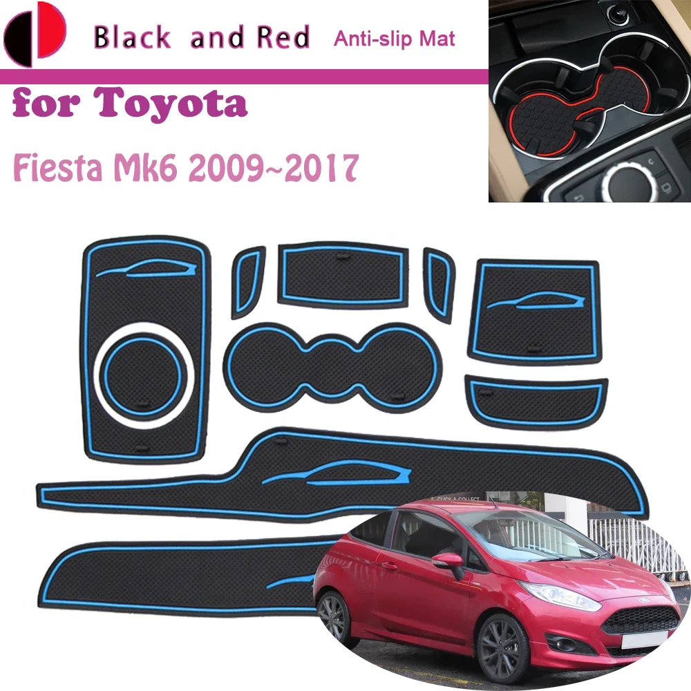 Rubber Door Groove Mat for Ford Fiesta Mk6 ST 2009~2017 2010 2011 Cup Cushion Gate Slot Coaster Inner Dust-proof Sticke Pad Auto