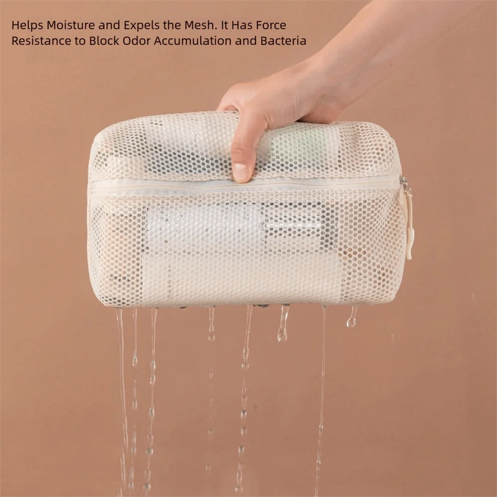 Casual Nylon Storage Pouch With Zipper Mesh Cosmetic Bag Hand-held Multipurpose Toiletry Wash Bags Women