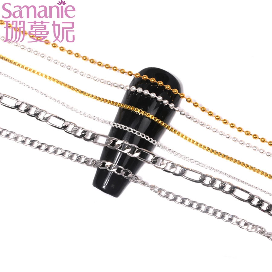 6Grids Trendy Gold Silver Color Metal Nail Chain Charms Mix Thin Bead 30cm Link Chains Nail Art Decorations Manicure Accessories