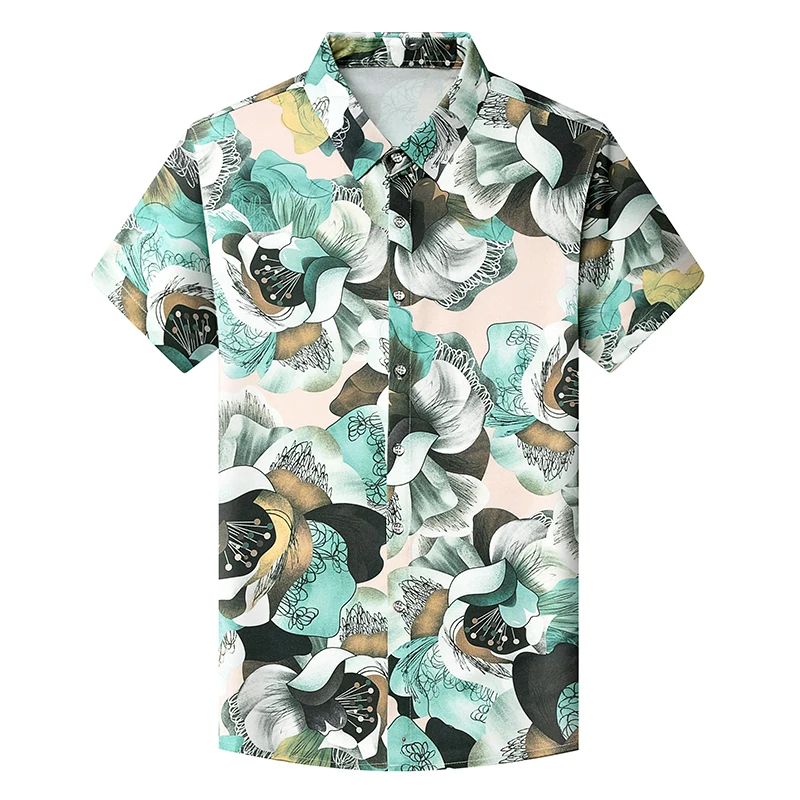 New Arrival Men's Patchwork Printing Smooth Clothes 2023 Summer Fashion Flowers Print Shirts Male Soft Short Sleeve Tops