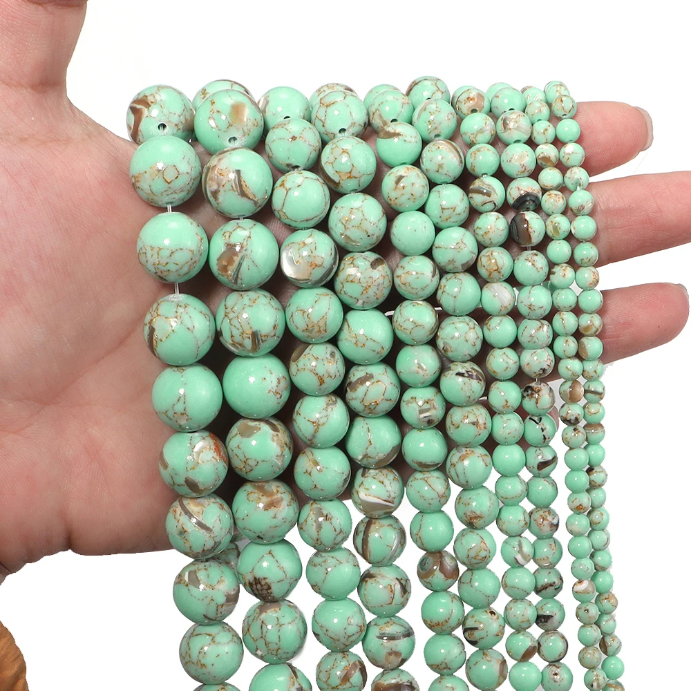 Apx 32-85pcs Natural Turquoises Howlite Stone Sediment Jaspers Round Loose DIY Beads for Jewelry Making Christmas Gift Bracelets