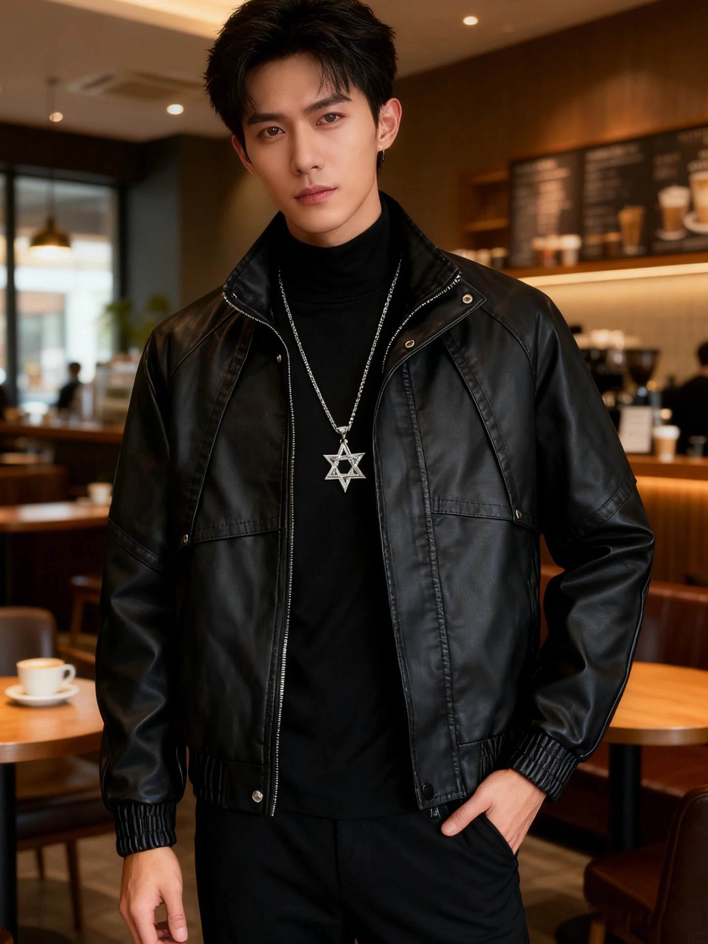 

Retro American PU Leather Jaet Men's Autumn Winter Faion Brand High-End Sense Stand Collar Casual Cool Motorcycle Jaet