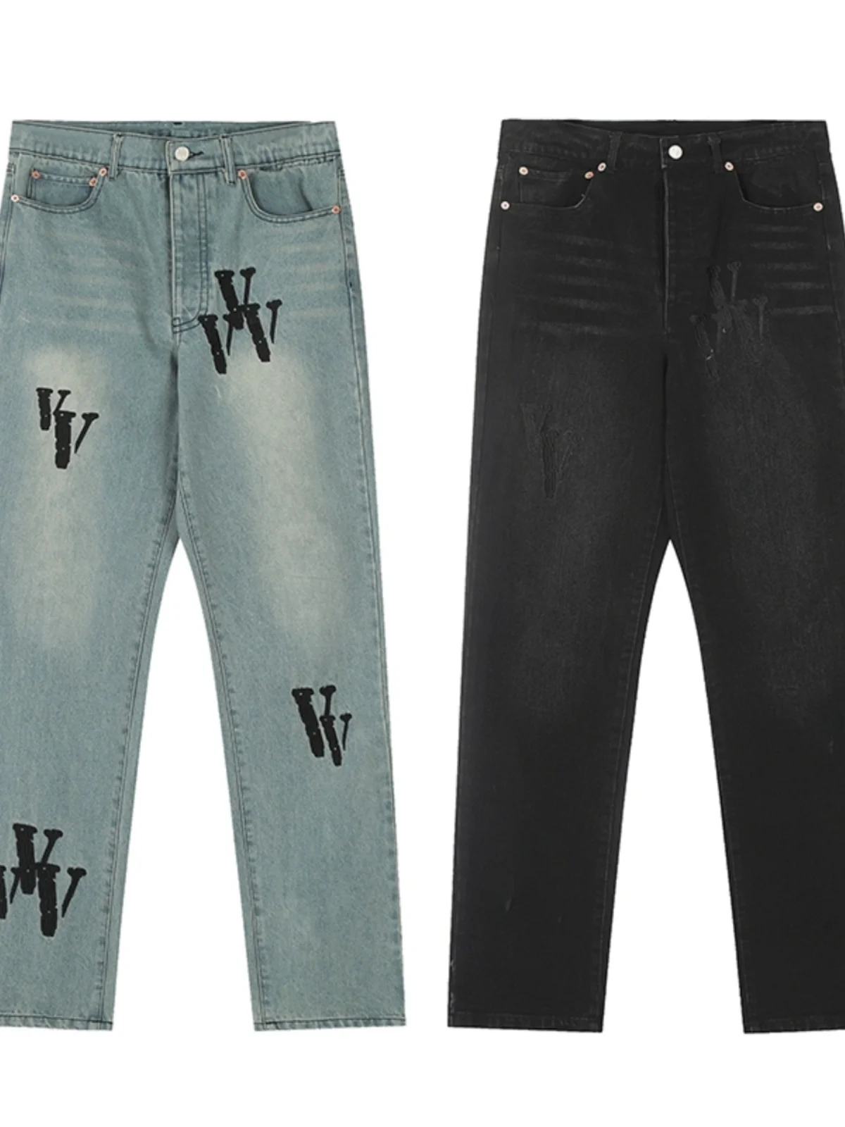 

Vintage Waed adient Logo Embroidery Straight Leg Jeans Men Women Couple High Street Faion mid Waist Long Pants