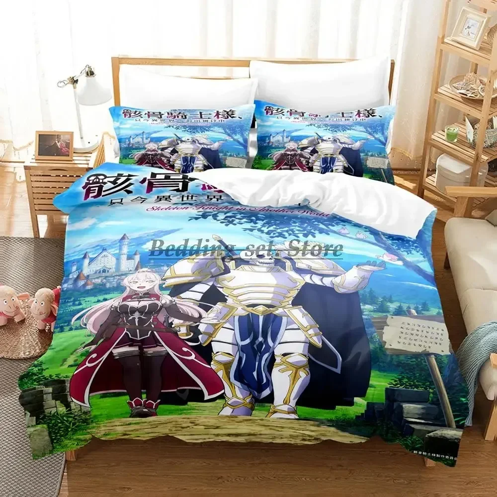 

2023 Skeleton Knight Bedding Set Single Twin Full Queen King Size Bed Set Aldult Kid Bedroom Duvetcover Sets Anime Bed Sheet Set