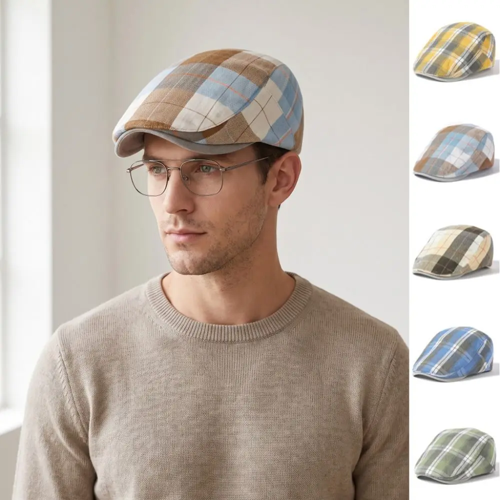 Retro Y2k Plaid Dot Beret Colorful Checkered Pattern Forward Cap Korean Style Fashion Retro Painter Hat Spring