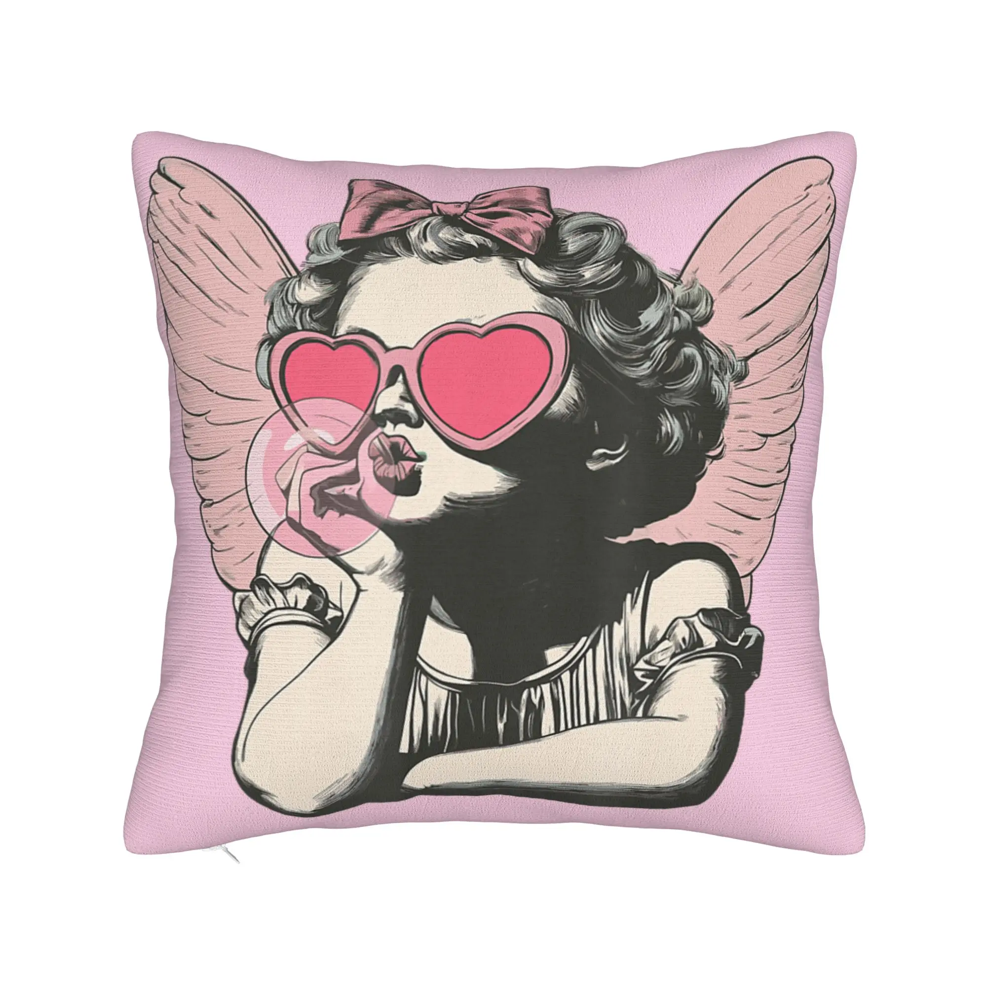 Retro Cupid Valentine Day Cute Vintage Cupid Blowing Bubble Pillowcases Pillow Case For Sofa Home Decoration Pillow Cover