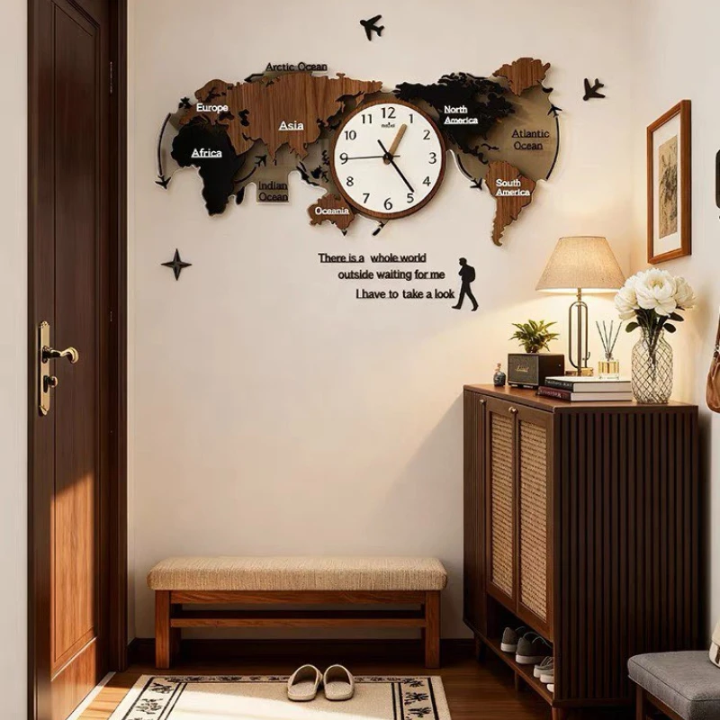 New Hot Unique Acrylic LED Wall Clock 3D World Map DIY Large Wall Hanging Clock with Stickers Corridor Mural Lamp Room Decor