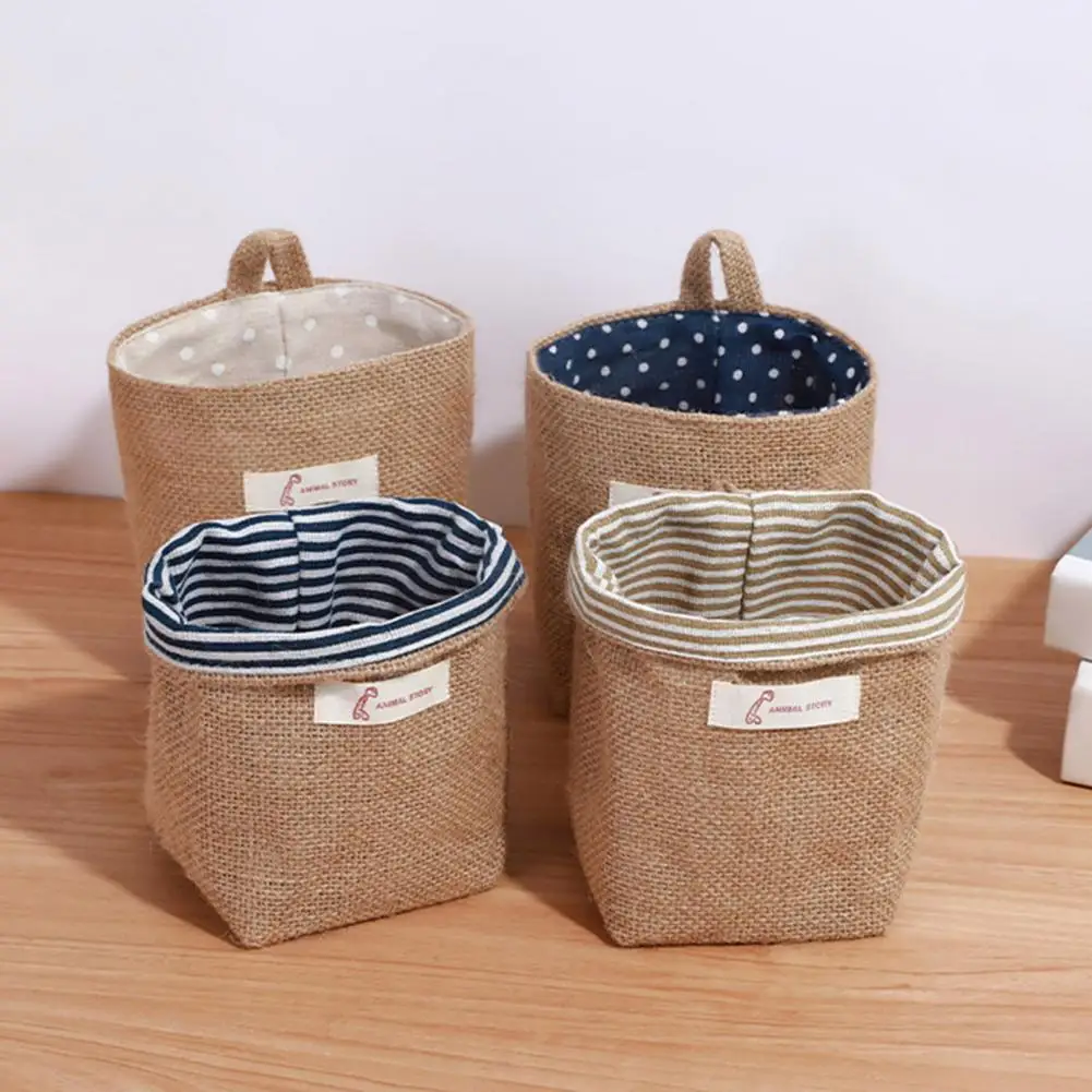 Nordic Style Bed Caddy Storage Bag Cotton Linen Non-Woven Pocket with Hanging Hole Wall Mounted Pouch for Bedside Bed Frames