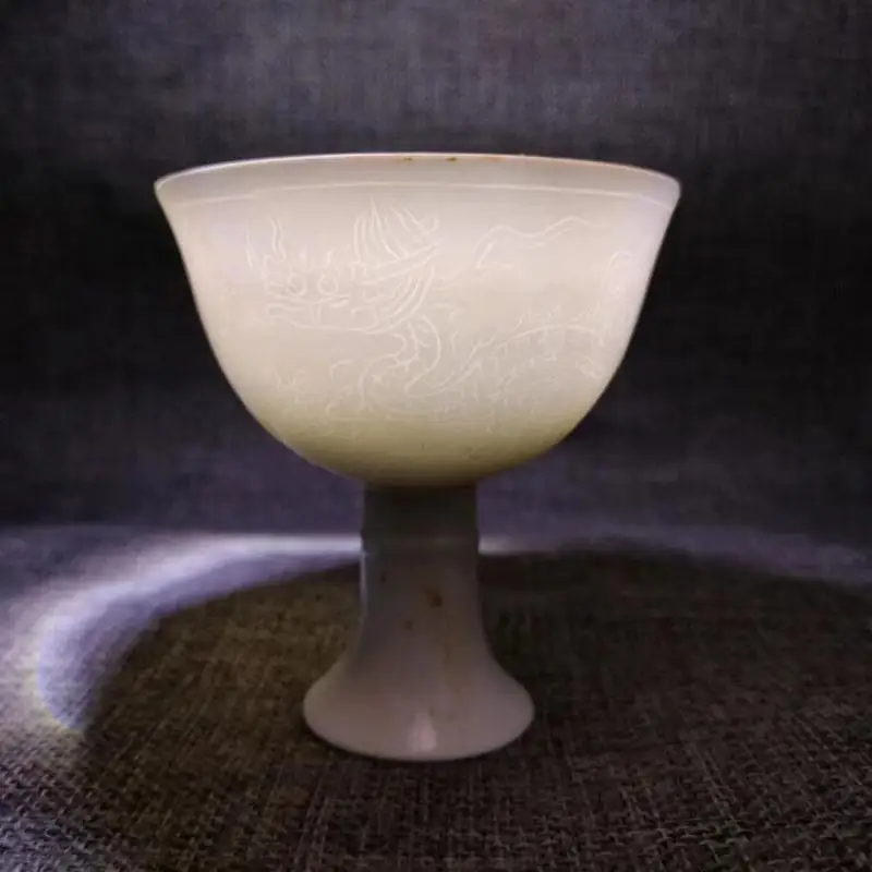 

Collect Chinese Ming Porcelain Internal Carving Animal Dragon High Foot Cup Cup