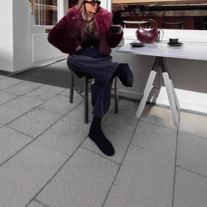 Europeu e americano pele grande lapela casaco de pele do falso curto moda casaco de pele de raposa fofo pelúcia roupas femininas