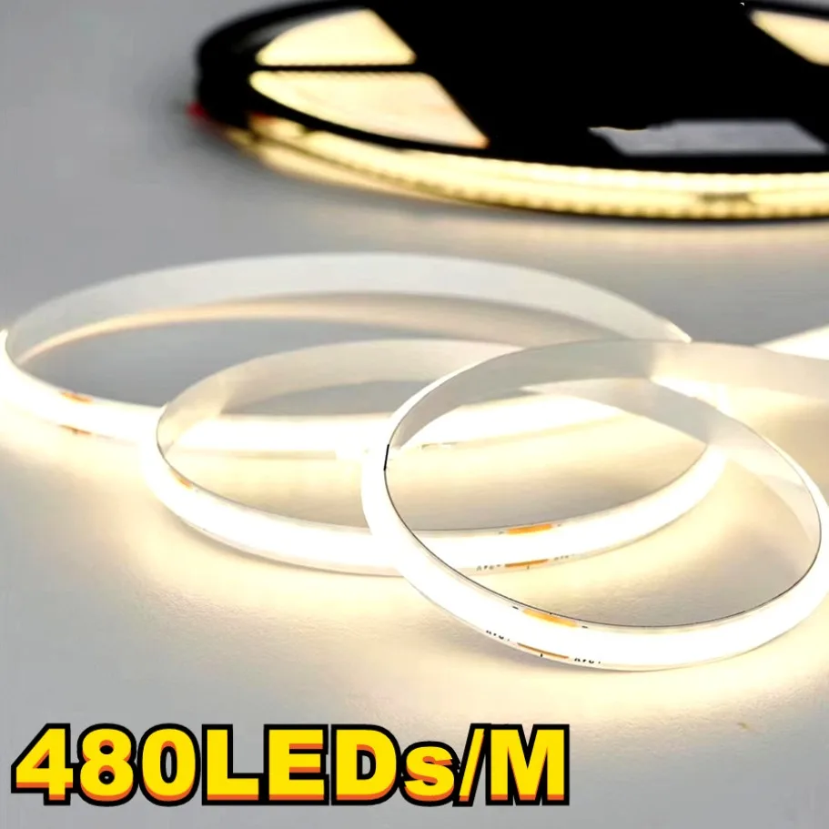 12V/24V COB Strip 8MM COB LED Light Bar 480Leds/M High Density Flexible Ribbon Rope Tape Cabinet Light 3000K 4000K 6000K Lights