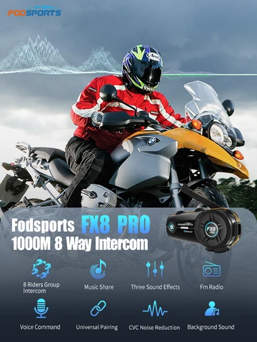 Bluetooth-гарнитура Fodsports FX8 Pro для мотоциклетного шлема,мотогарнитура,Версия 2.1,Fodsports APP