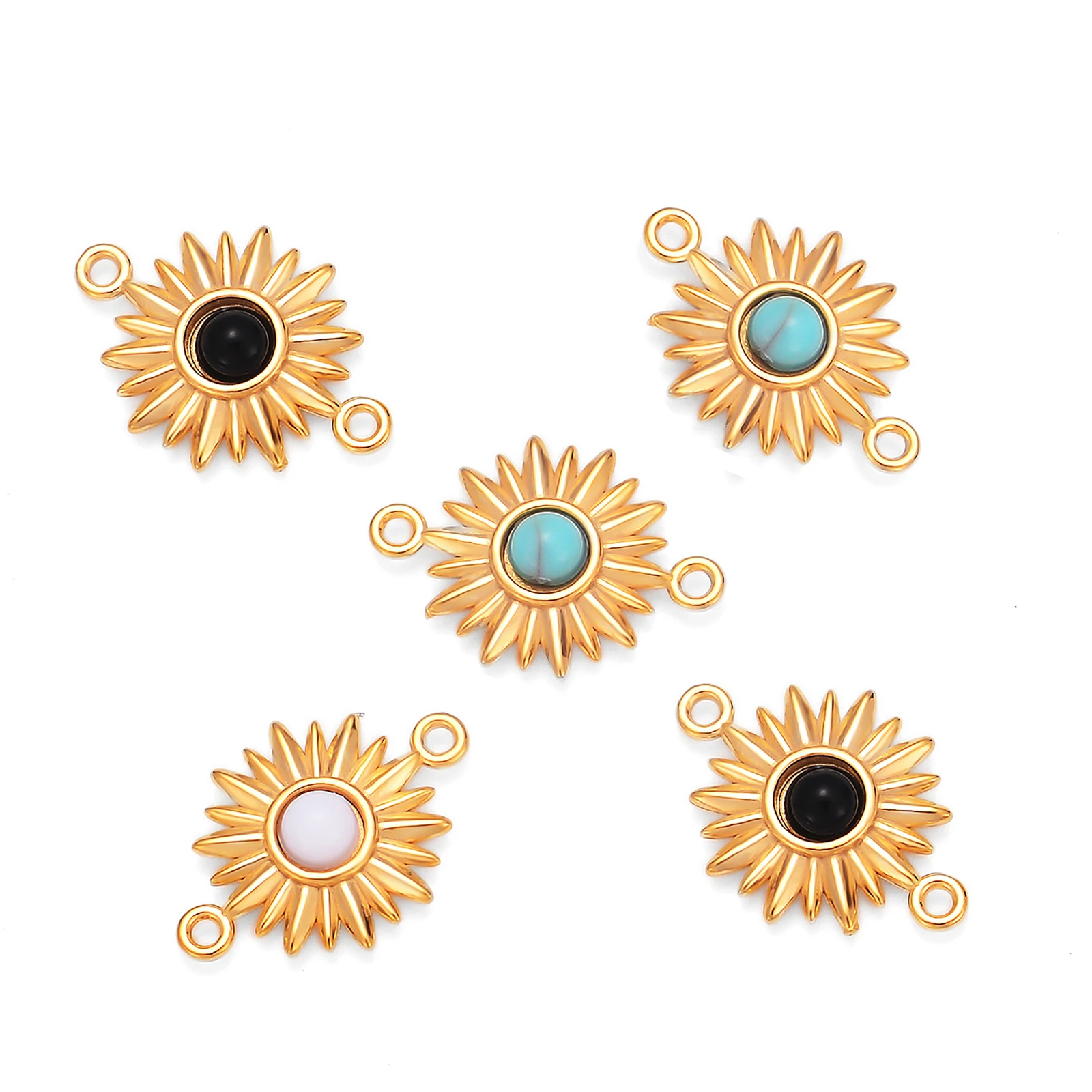 

3Pcs Sunflower Charm Turquoise Stone Stainless Steel Connect Pendant Vintage Accessories For Women DIY Jewelry Making