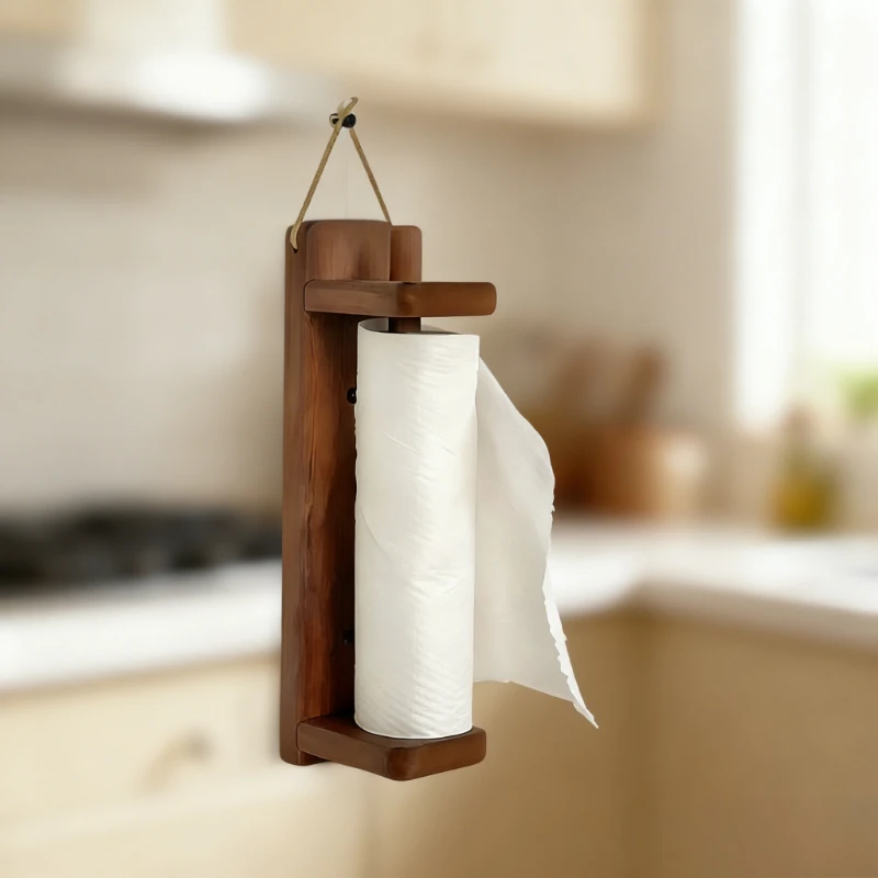 Rural Style Solid Wood Roll Paper Holder Kitchen Tissue Rack Restaurant Creative Decoration Storage and Organization