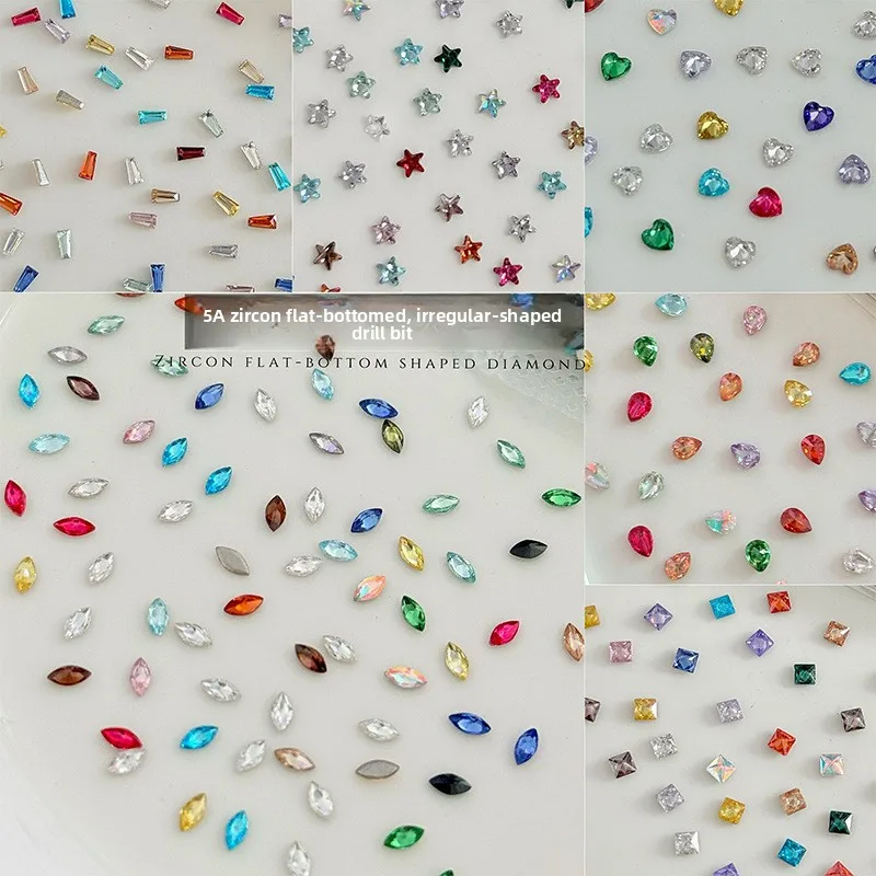 LYLE 20pcs Zircon Nail Art Rhinestones Flat Back Diamond Rhombus Square Star Heart Shape Irregular Nail Charms For Press On Nail