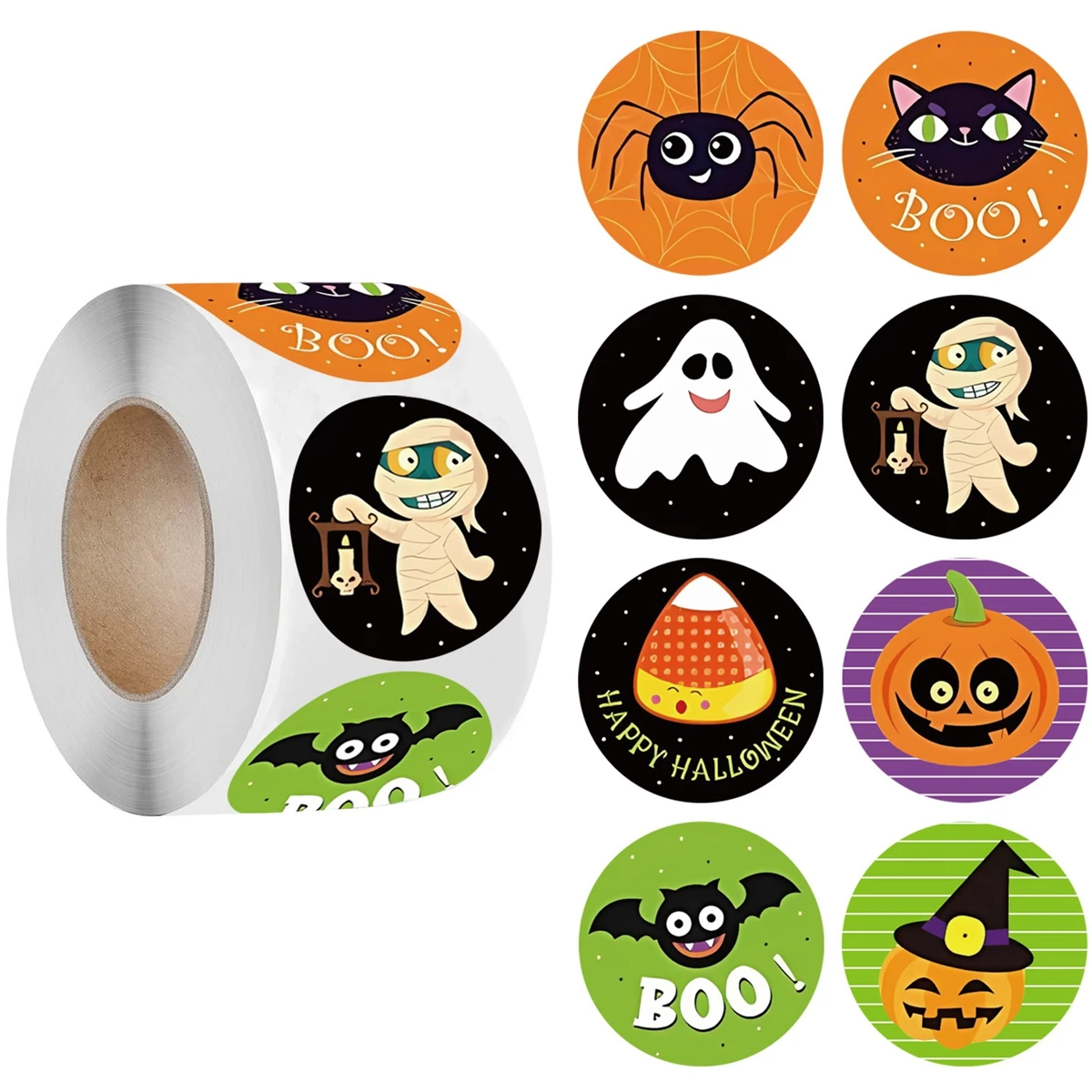 100-500pcs Halloween Black Bat DIY Round Stickers Sealing Packaging Stickers Halloween Gift Decoration 8 Spooky designs