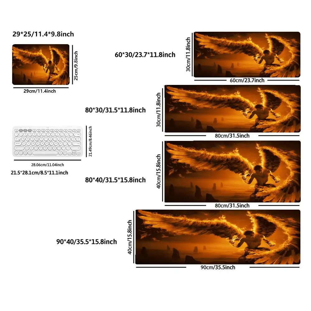 Large gaming mouse padGlowing Wings Warrior design anti-slip rectangular table mat XXL rubber lockedge carpet gaming accessorys