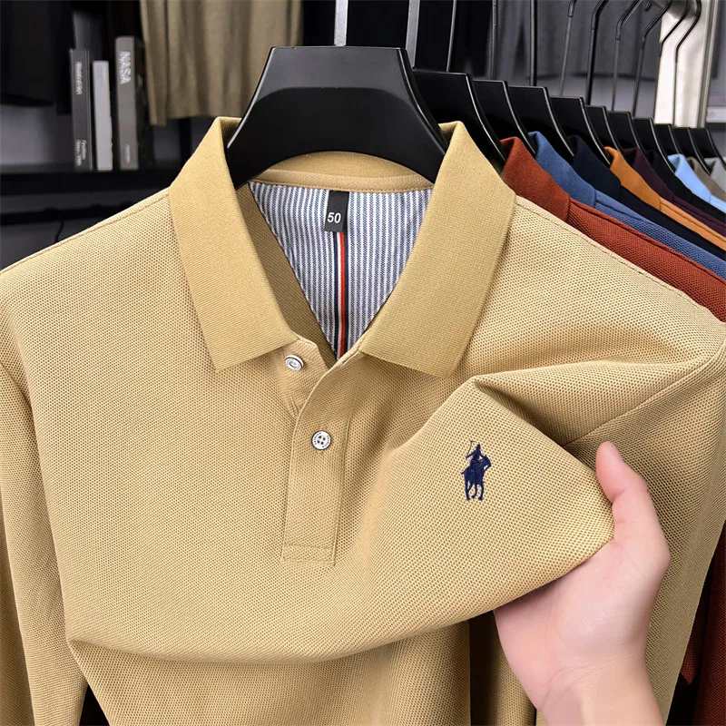 100% cotton high-end brand long sleeve polo shirt new Paul pony embroidery luxury comfort men's business leisure lapel T-shirt - Image 6