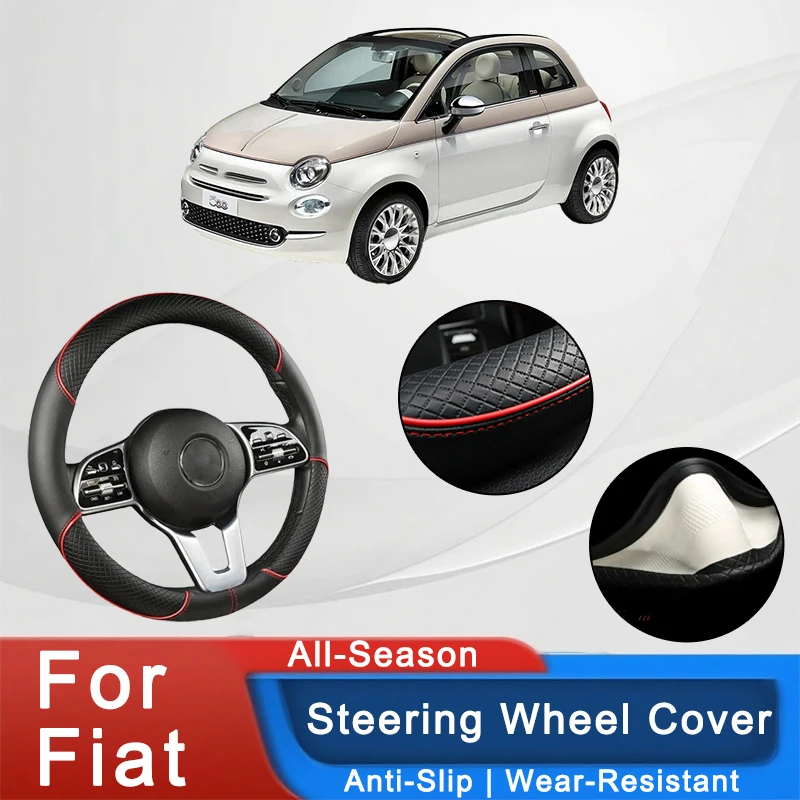 

For Fiat Series 38cm Car Leather Steering Wheel Cover - Anti-Slip, Wear-Resistant, All-Season, Universal | Cubre Volante Auto