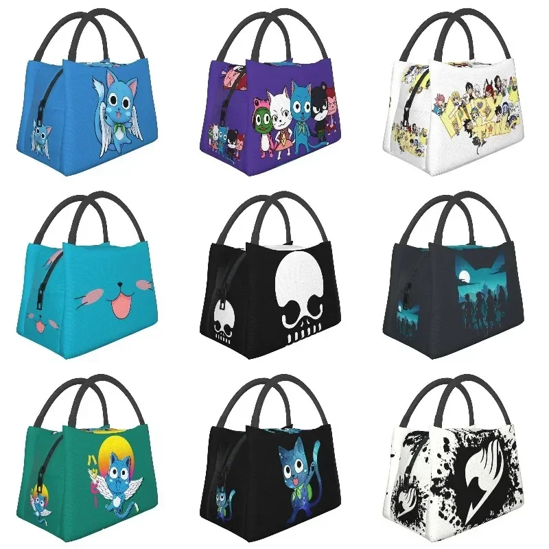 Happy Fairy Tail Insulated Lunch Bags for Women Waterproof Cute Cat Thermal Cooler Bento Box Work Picnic lunch box bag